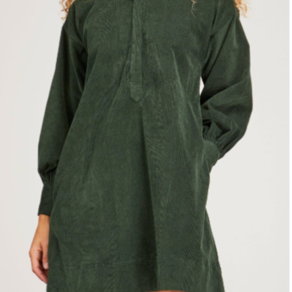 ANN MASHBURN Anaya Popover Dress in Hunter Stretch Cord Sz L